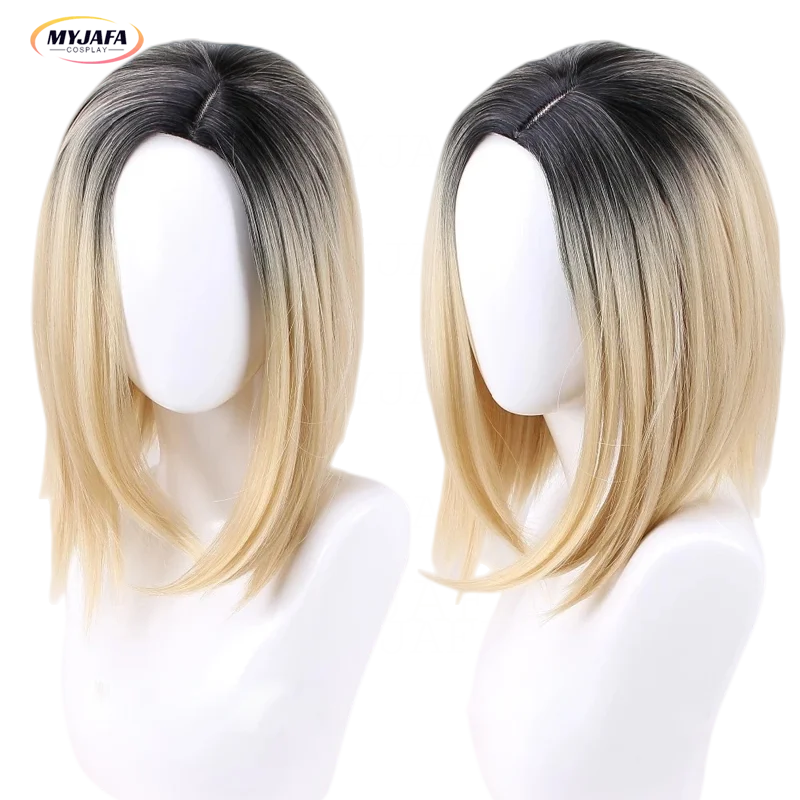 Halloween Bride Of Chucky Women Tiffany Blonde Omber Black Hair Parrucche Di Separazione Centrale Parrucca Cosplay Di Tily + Wigcap
