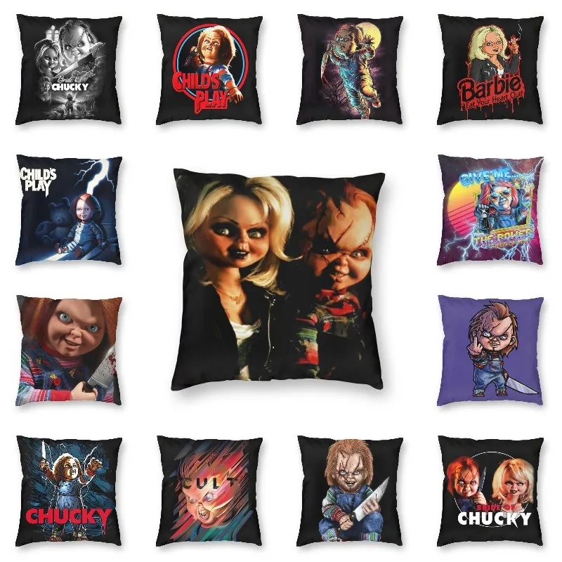 Childs Gioca Chucky E Tiffany Square Federa Decorazione Film Horror Halloween Fodera Per Cuscino Cuscino Per La Stampa Dell'Auto