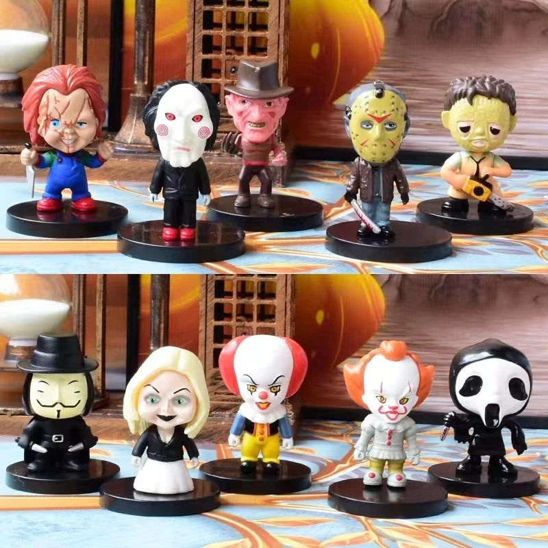 10 Pz Film Horror Pennywise Chucky Jason Freddy Pennywise Chucky Tiffany Billy Ghostface V Leatherface Q Ver Pvc Figure Giocattoli