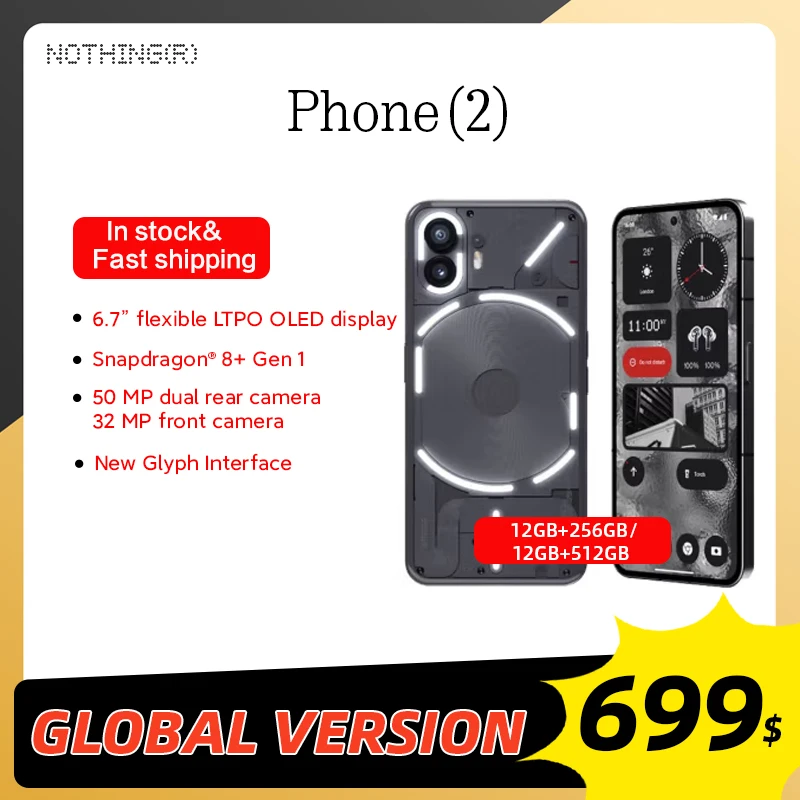 Nessun Telefono (2) 6.7 "Flessibile Ltpo Oled Snapdragon®8 + Gen 1 No Os 2.0 50 Mp Doppia Fotocamera Posteriore 32 Mp Camer Anteriore