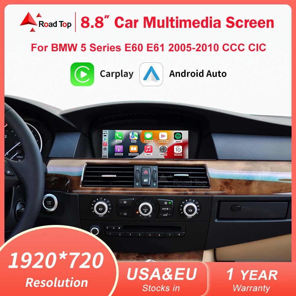 8.8 "1920*720 Wireless Apple Carplay Android Auto Multimedia Display Screen Per Bmw Serie 5 E60 E61 2005-2010 Ccc Cic Monitor