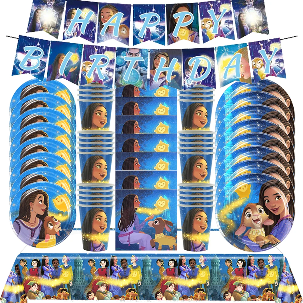 Disney Wish Birthday Party Decoration Happy Birthday Plate Stoviglie Usa E Getta Cup Asha Girl Party Supplies Spedizione Gratuita