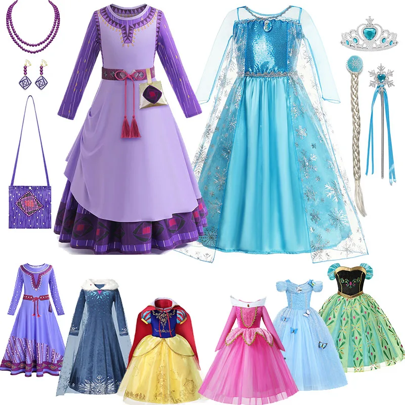 100Th Anniversary Movie Wish Princess Asha Costume Kids Dress For Girls Frozen Elsa Cosplay Children Birthday Party Dress