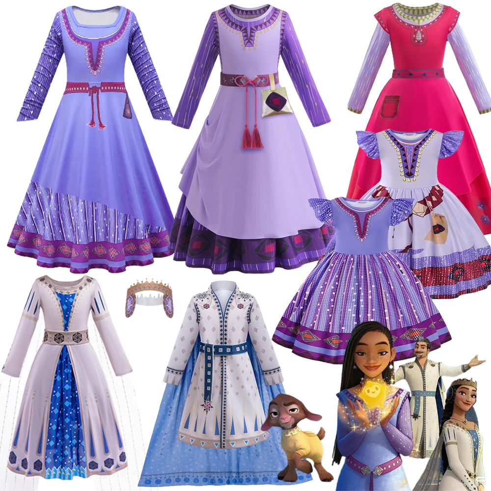 Wish Asha Girls Princess Dress Costumes Dalia King Queen Cosplay Princess Costume Christmas Carnival Dress Disney Wish 2024 Nuovo