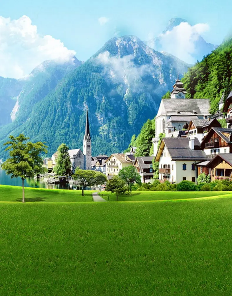 5X7Ft Hill House Green Tree Grass Photography Fondali Puntelli Fotografici Sfondo Studio