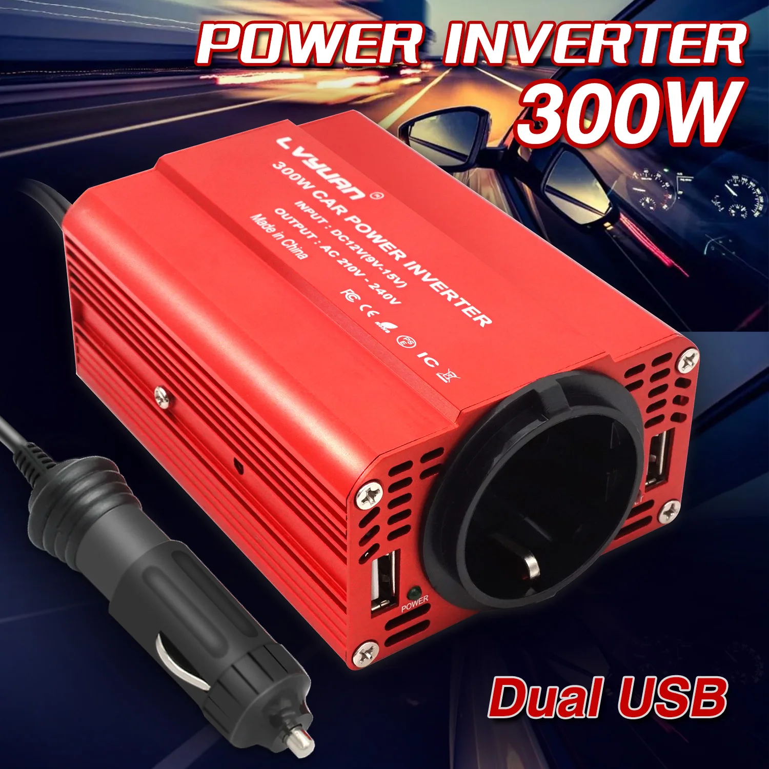 300W Car Power Inverter Dc 12V A Ac 110V 220V Dual Usb Car Adapter Converter Caricatore Automatico Onda Sinusoidale Modificata Eu Us Socket