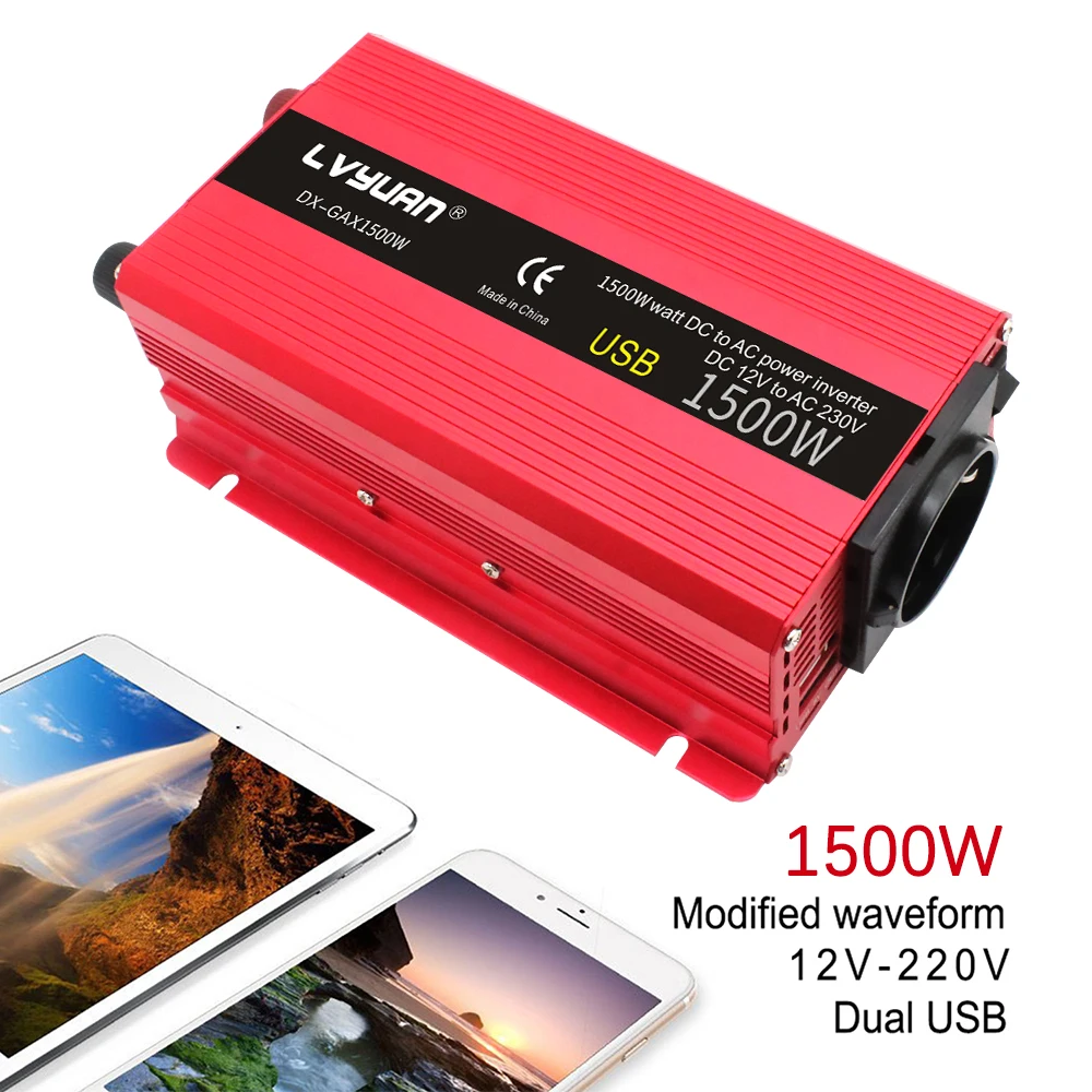Inverter 12V 220V 1500W Eu Inverter Per Auto Converti Auto Auto Adattatore Di Alimentazione Per Auto Elettrodomestici Inverter Solare Convertitore 12V