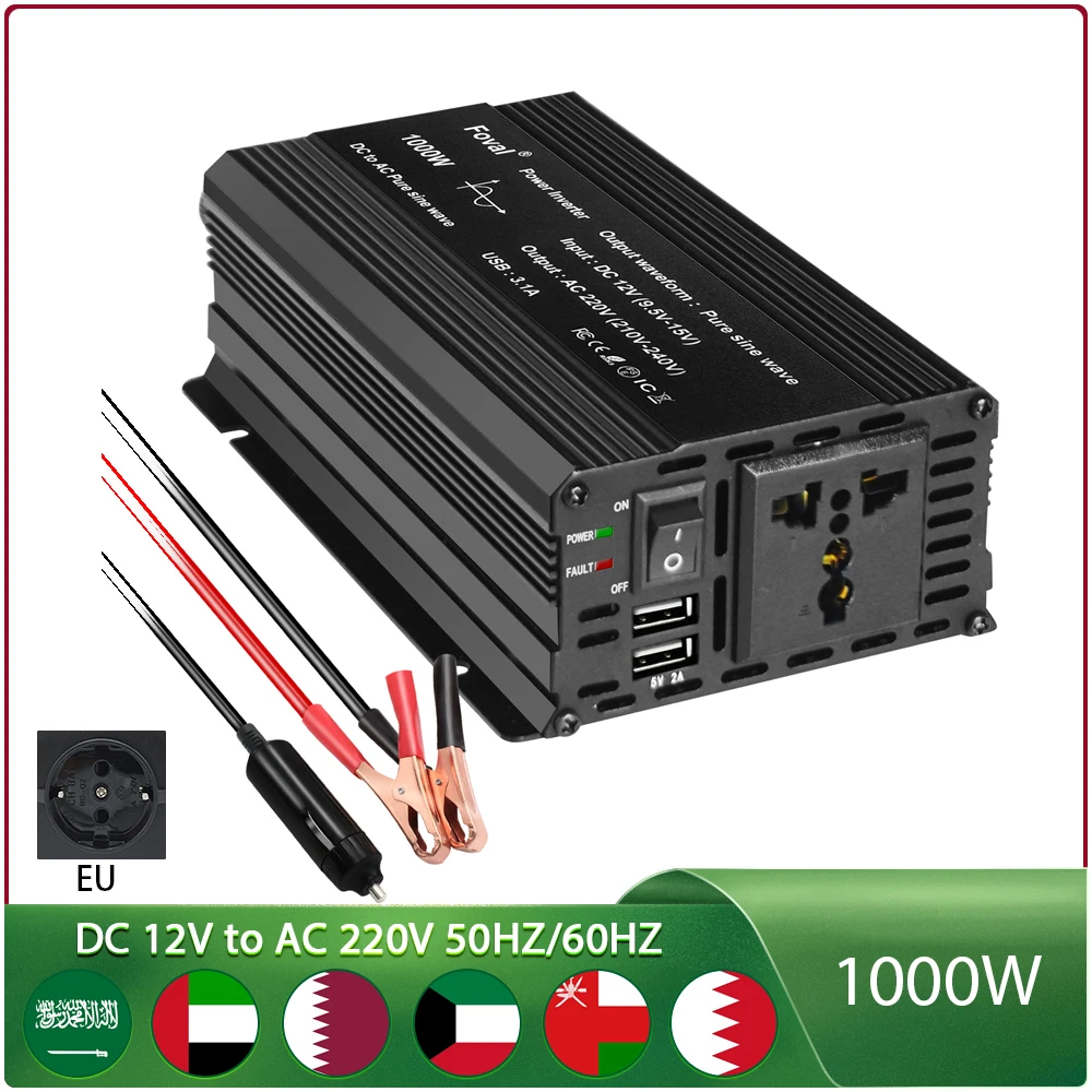 Inverter A Onda Sinusoidale Pura Un Eu Dc 12V A 220V-240V Inverter 1000W Powerconverter 50/60Hz