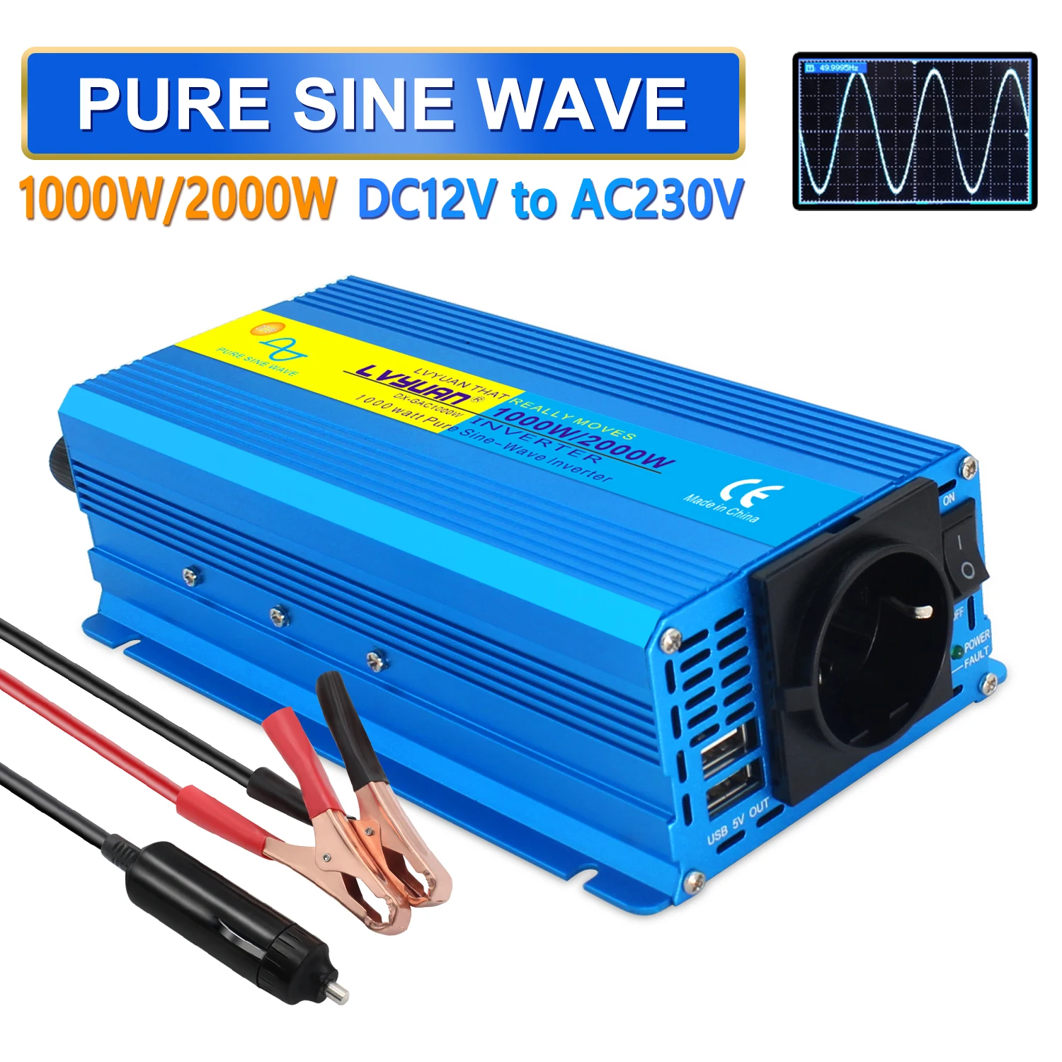 Inverter Di Potenza A Onda Sinusoidale Pura Dc12V A 110V-230V 2000W Peak Home/Car Full Portable Au/Uk/Eu/Universal/Us Socket