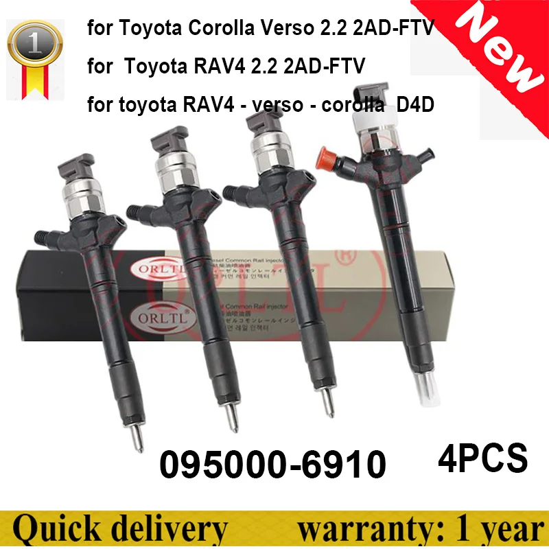 095000-6910 0950006910 095000 6910 Per Toyota Corolla Verso Rav4 2.2 2Ad-Ftv 2.2 2Ad-Ftv Genuino Iniettore Di Carburante Rav4 Verso 4Pcs