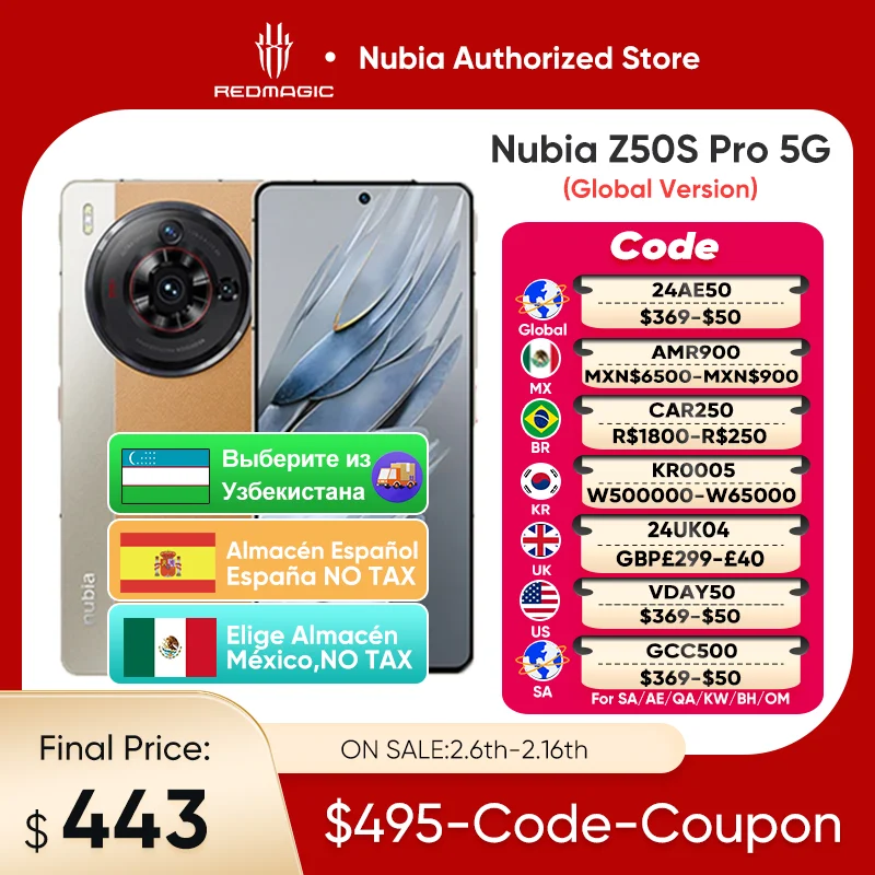 Nubia Z50S Pro 5G Versione Globale Snapdragon Da 6.78 Pollici 8 Gen 2 Ultima Versione 35Mm + 50Mp Pixel Ultra Anglemmacro 80W Flash Charge