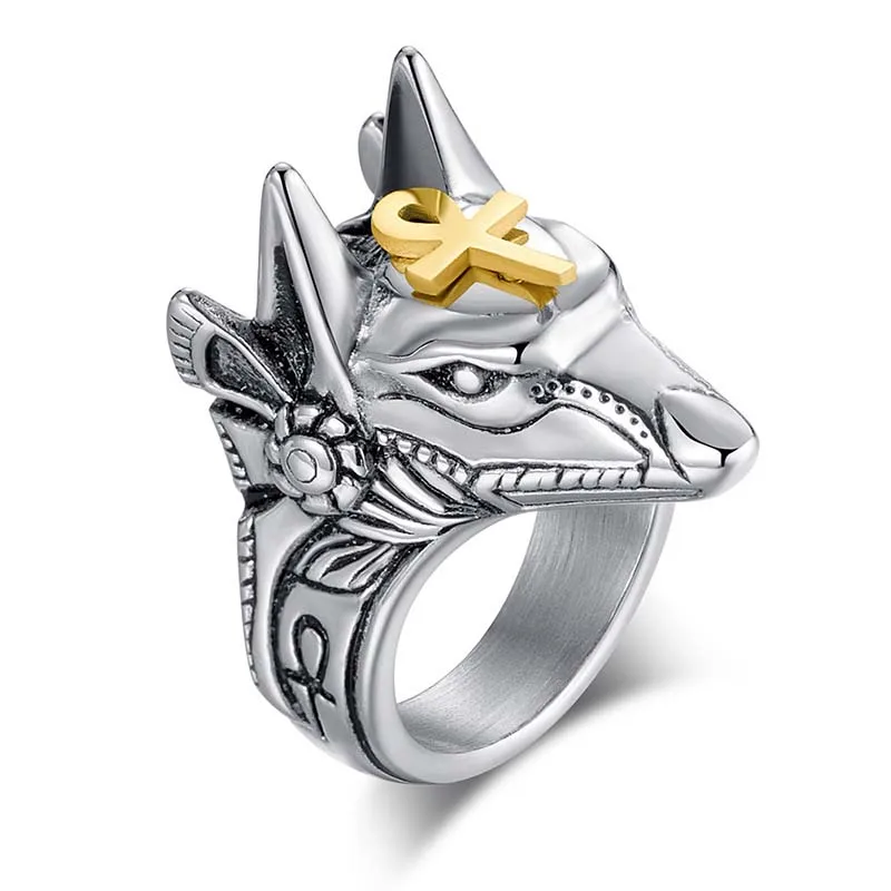 Retro Anubis God Death Cross Jackal Head Ring Gioielli Di Moda Outdoor Self-Defense Broken Window Steel Finger Rings