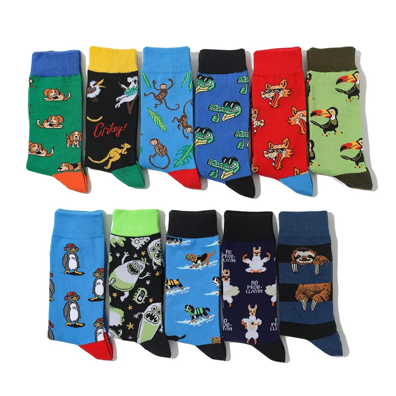 Happy Crew Crocodile Jackal Funny Gym Socks Lovely Surfing Puppy Penguin Alpaca Ghost Koala Kangaroo Sloth Monkey White Ibis Dog