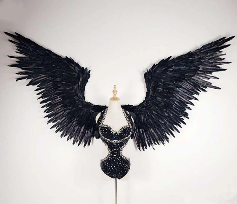 Victoria'S Secret Pure Black Angel Feather Wing Modello Adulto Pista Intimo Show Festival Party Wings Matrimonio Di Natale