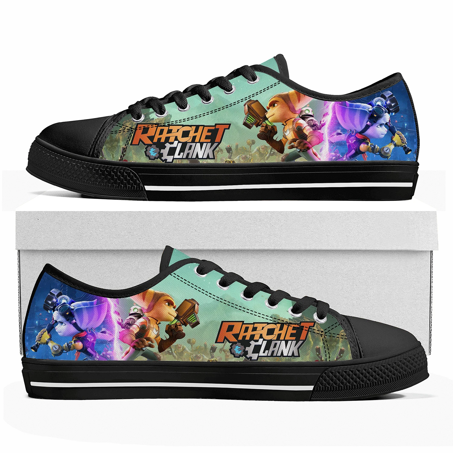 Ratchet & Clank Rift Apart Low Top Sneakers Hot Cartoon Game Womens Mens Scarpe Di Alta Qualità Casual Sneaker Su Tela Su Misura
