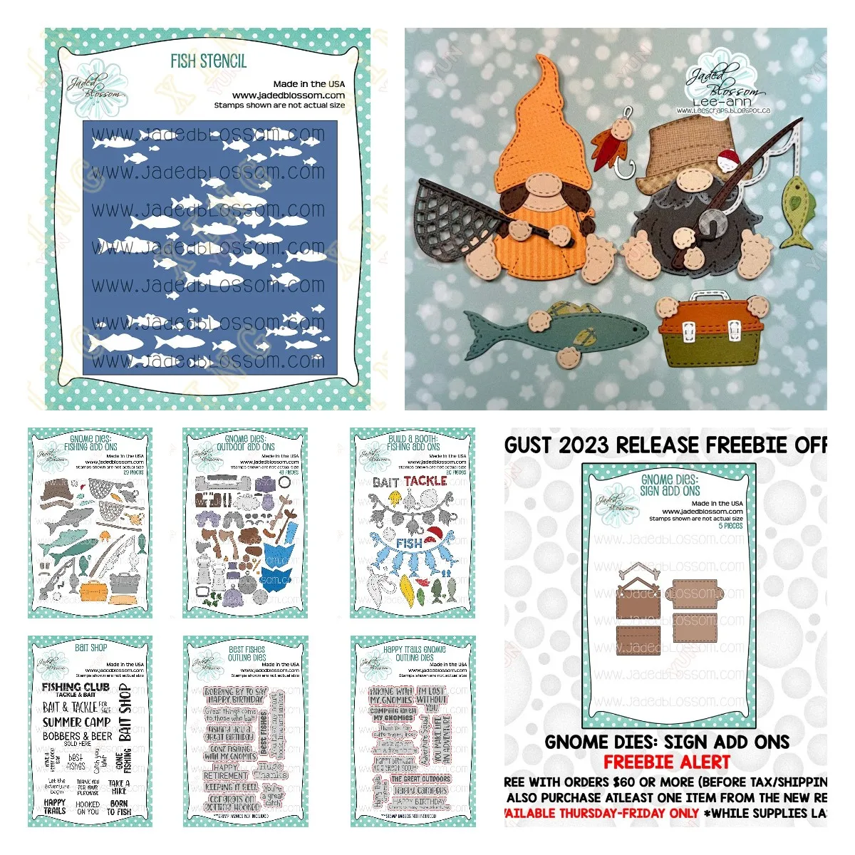 Happy Trails Gnomie Best Fishes Fishing Add Ons Bait Shop Metal Cutting Dies Timbri Stencil Set Fai Da Te Scrapbook Artigianato Decorazione