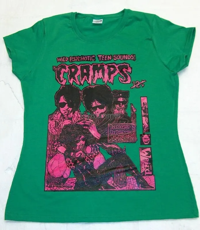 I Crampi Uv Pink On Green Horror Punk Cbgb Ladies Fruit Of The Loom T Shirt