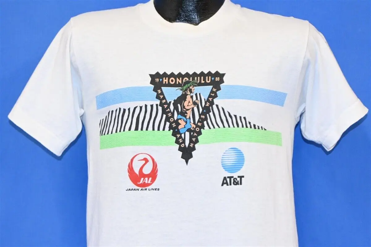 Vintage Anni '80 Marathon Mayors Walk '88 Fruit Of The Loom T-Shirt Medium M Maniche Lunghe
