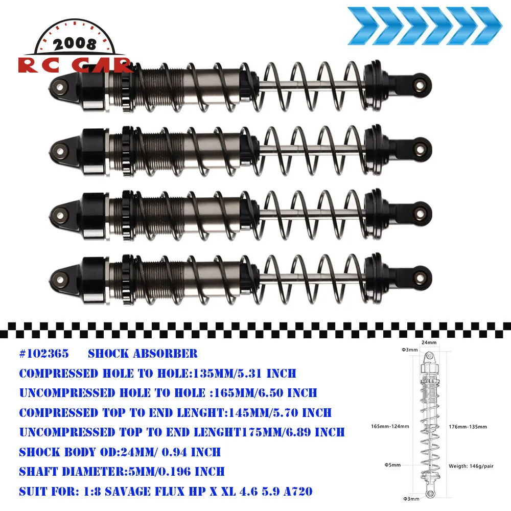 #102365 Ammortizzatore Ad Olio In Alluminio Per Hpi 1/8 Savage Flux Hp X Xl 4.6 5.9 A720 Accessori Per Auto