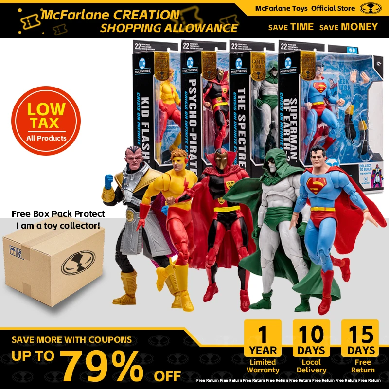 Mcfarlane Toys Crisis On Infinite Earths Bundle (4) Set Monitor 7 "Gold Label Build Action Figur 18Cm Collect Dc Garage Kit
