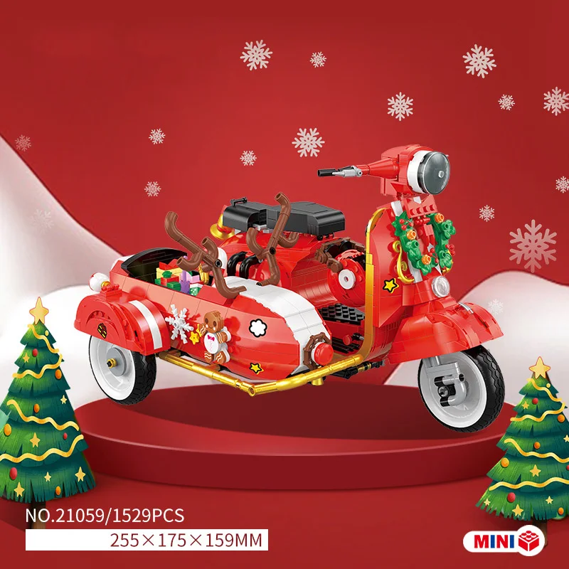 Xmas City Modern Vehicle Vespa Mini Blocks Moto Con Sidecar Building Bricks Scooter Model Toys For Christmas Gifts