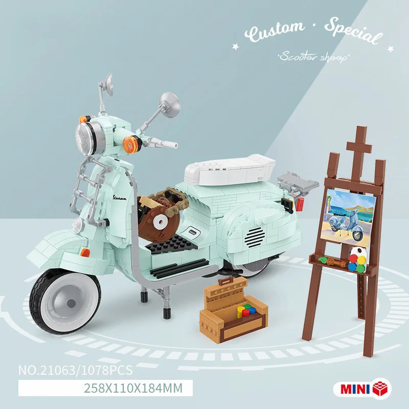 Creative City Vehicle Vespas Mini Blocks Autunno Outing Moto Building Brick Easel Scooter Model Toy Motor For Kids Gift
