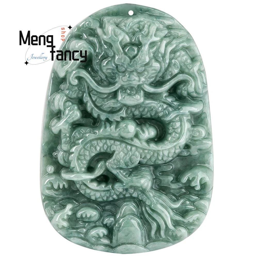 Natural A-Goods Giadeite Zodiac Dragons Rising To The Four Seas Ciondolo Exquisite Engraver Artigianato Fashion Luxury Fine Jewelry