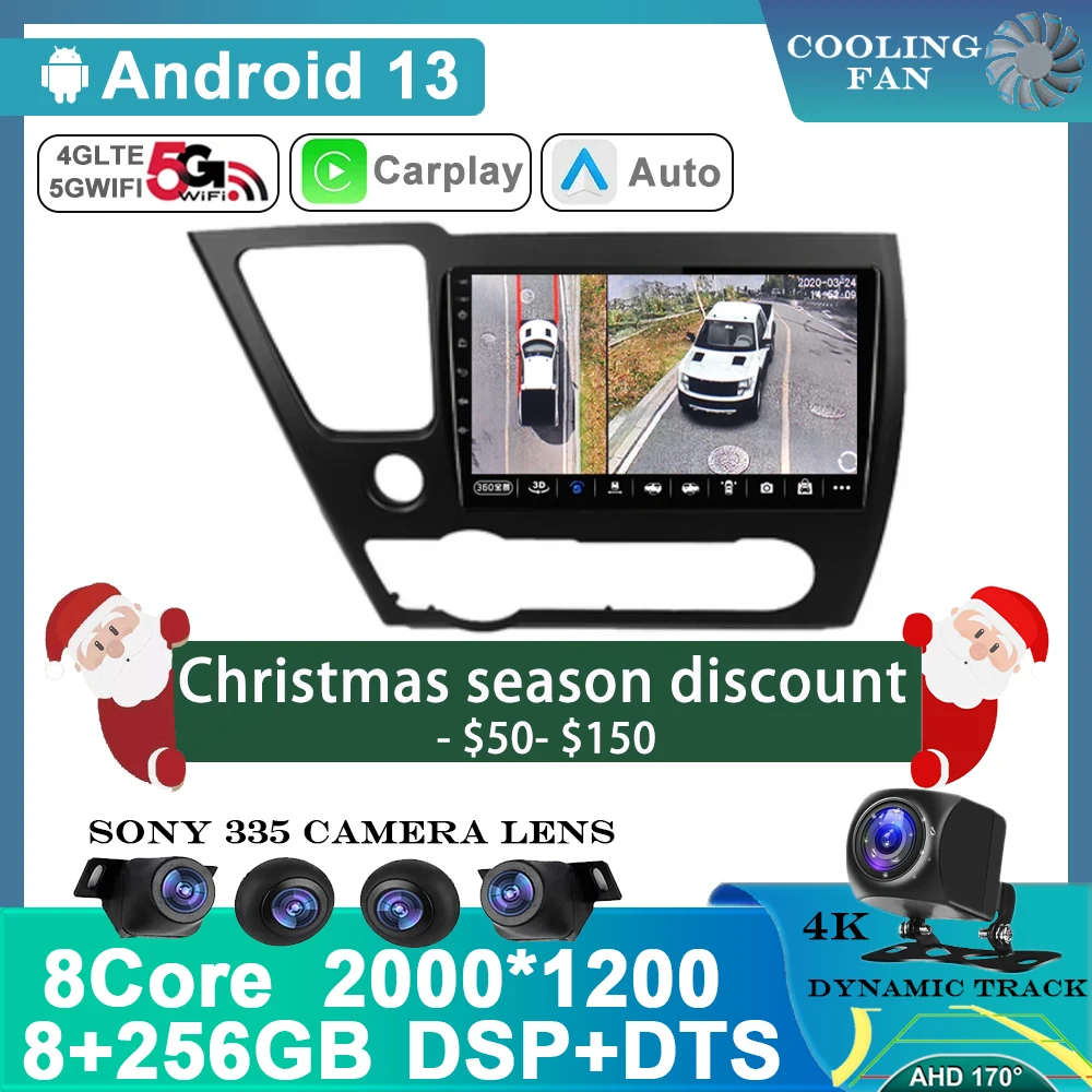 Android 13 Carplay Auto Dsp Autoradio Per Honda Civic 9 2013 2014 2015 2016 Lettore Video Multimediale Navigazione Stereo Wifi Gps
