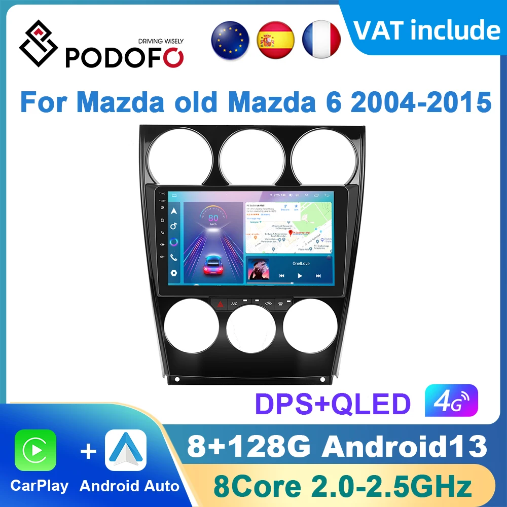Podofo Ai Voice Android Carplay Autoradio Per Mazda Old Mazda 6 2004-2015 Android Auto 4G Navigazione Multimediale Gps Autoradio