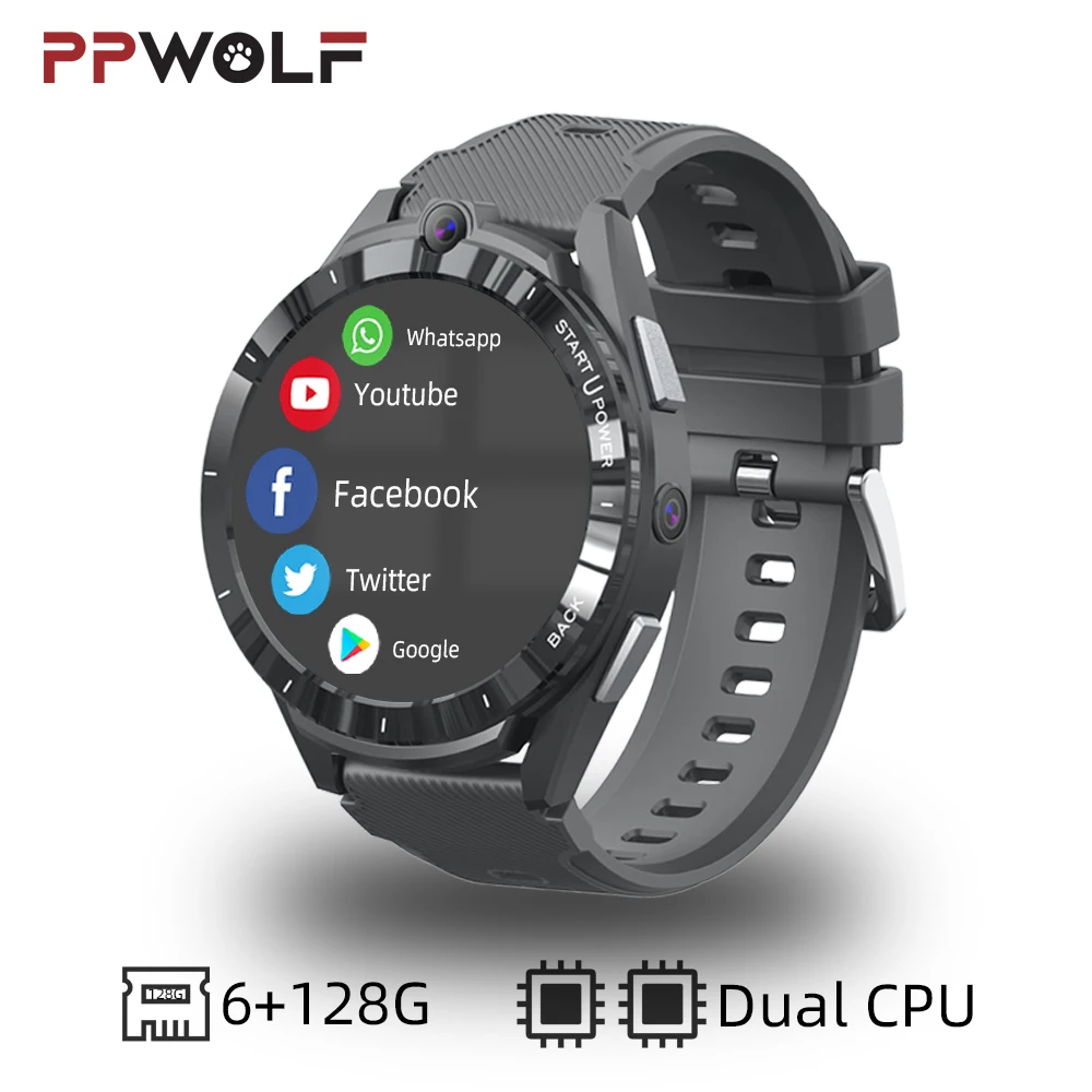 Ppwolf 2023 Nuovo 4G Lte Android Smart Watch 6 + 128G Dual Cpu Sim Card Slot Wifi App Download Gps Navigation Camera Smartwatch Man
