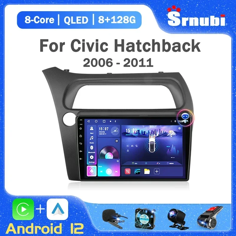 Srnubi Android 12 Per Honda Civic Hatchback 2006-2011 Autoradio Lettore Multimediale Navigazione 2 Din Stereo Dvd Head Unit Speaker