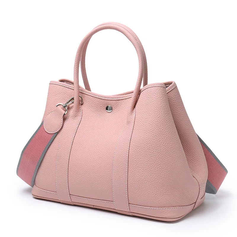 Bolso De Mano De Cuero De Vaca Para Mujer, Bandolera De Lona Con Correas Anchas Para El Hombro, Diseado De Moda Para Jardin