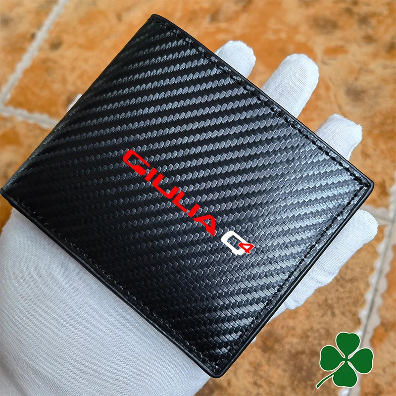 For Alfa Romeo Giulia Quadrifoglio Q4  Ti Sport Car Carbon Fiber Leather Wallet Card Package