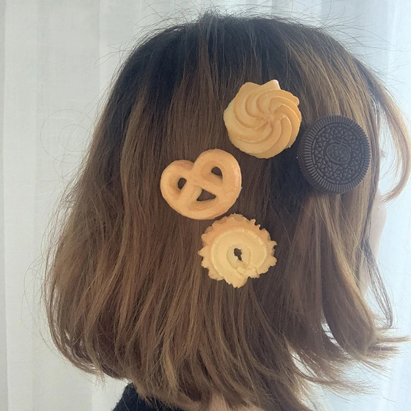 1Pc Cookie Hairpin Woman Girl Simulation Oreo Food Snack Hair Clip Funny Hair Trim Edge Clip Hair Accessories Female Headband