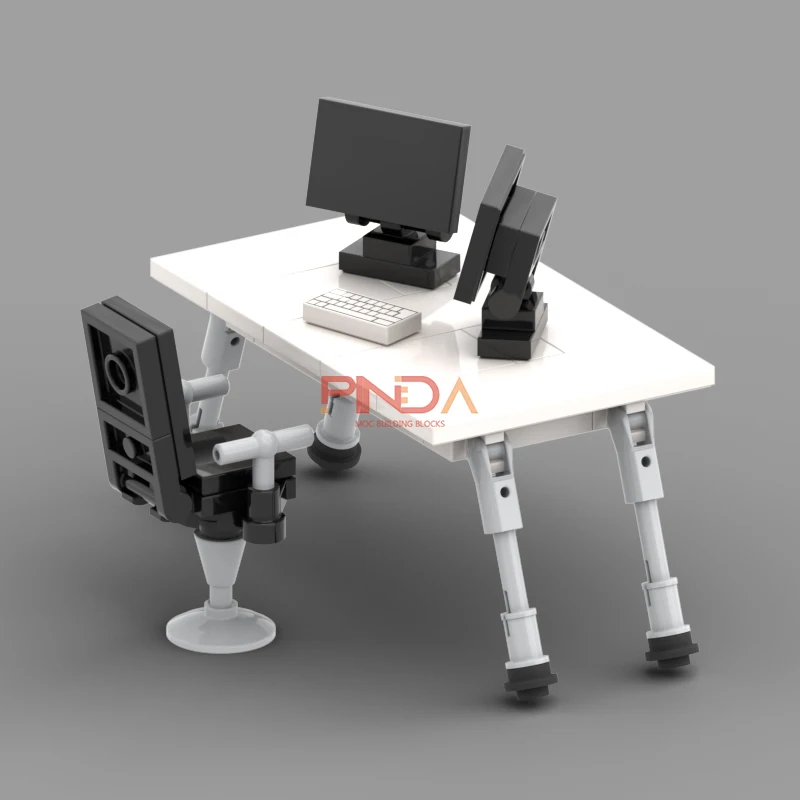 Sedia Da Tavolo Moc Bricks Con Doppio Schermo Computer Building Blocks Accessori Compatibili City Office Furniture Kid Toy Gifts