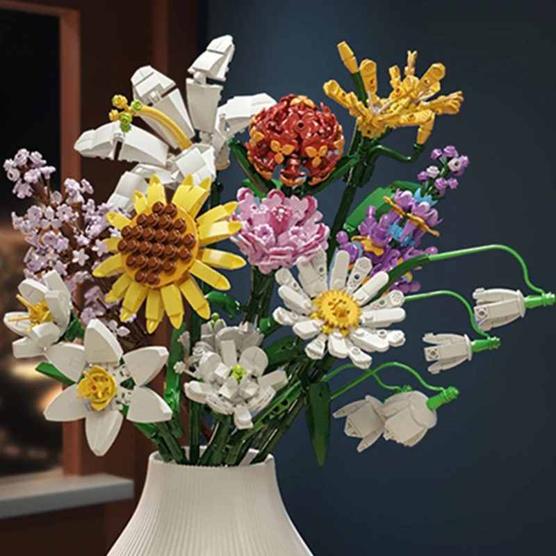 Crisantemo Giardini Fiori Bouquet Blocchi Romantici Modello Classico Mattoni Set Per Bambini Kit
