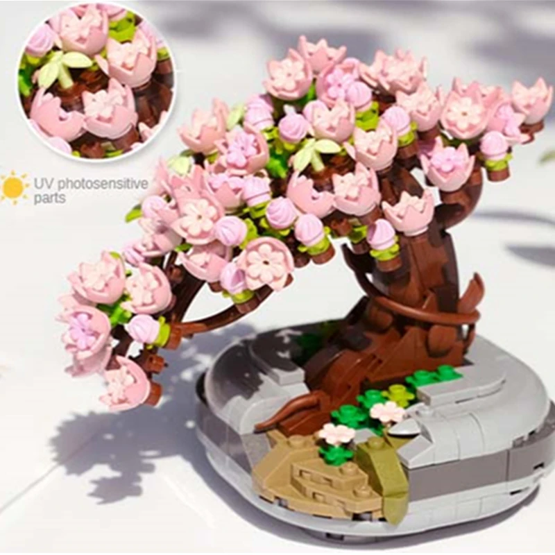 Scolorimento Fai Da Te Pianta Di Fiori Di Ciliegio Succulente Casa Di Fiori In Vaso Assemblaggio Blocchi Di Costruzione Modello Classico Mattoni Set B