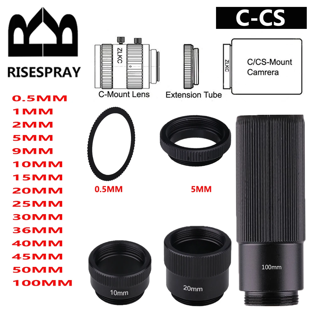Risespray 0.5/1/2/5/9/10/20/ C-Cs Mount Lens Adapter Ring Extension Tube Suit Per Cctv Security Camera Photo