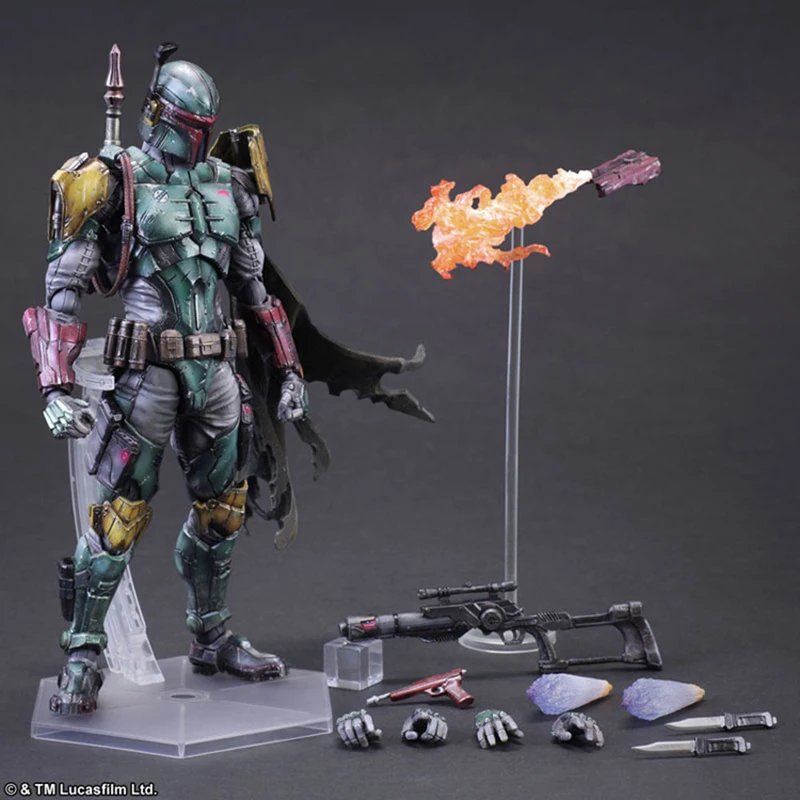 28Cm Play Arts Model Star Wars Boba Fett Action Figure Collezione Pvc Pa Mandalorian Ornaments Bounty Hunter Giocattoli A Figura Mobile