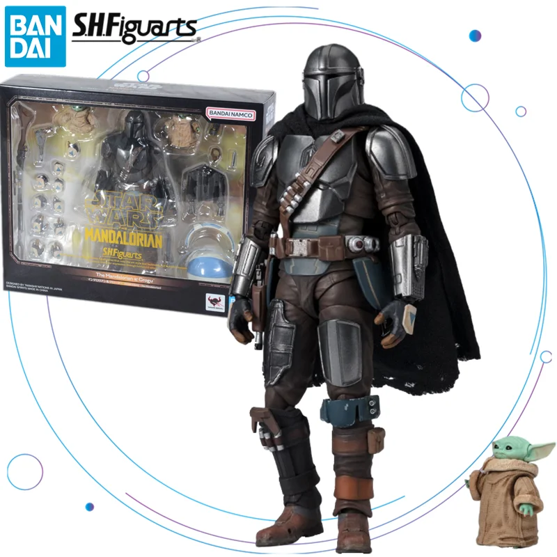 Originale Bandai Shfiguards Star Wars The Mandalorian Grogu Mandalorian Darksaber Anime Figure Toys Shf Abs Pvc Action Gift