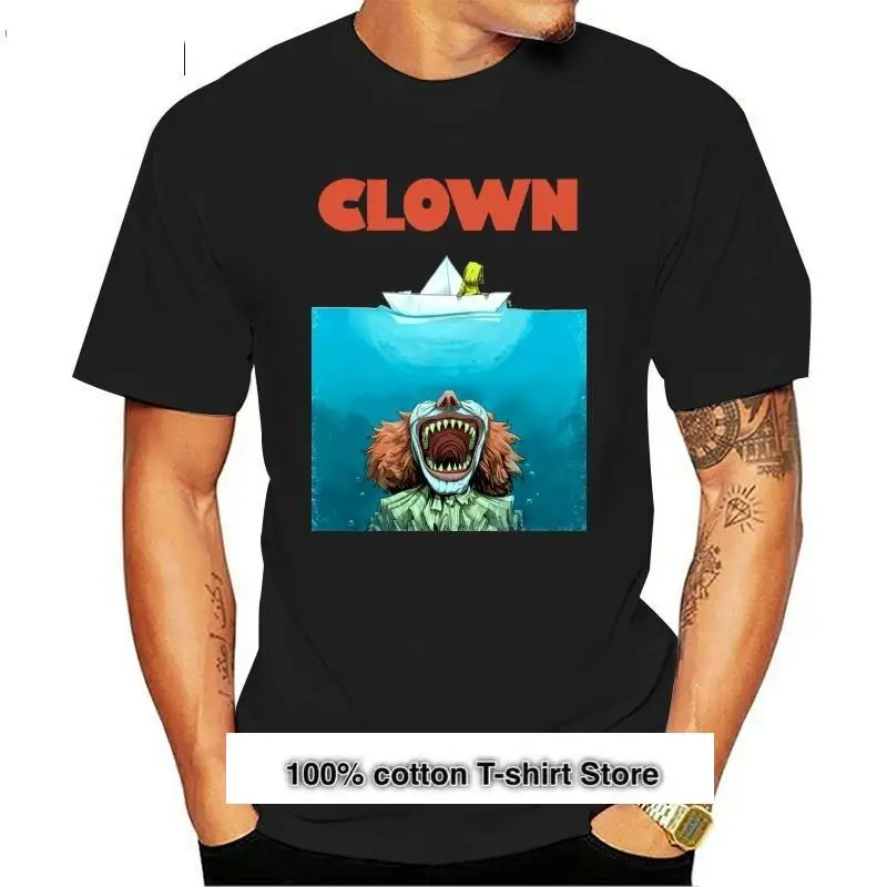 Nuovo Tiburon Cartel Parodia De Stephen King Pennywise Payaso Deviido Horror Negro Camiseta Harajuku Camiseta De Hip Hop