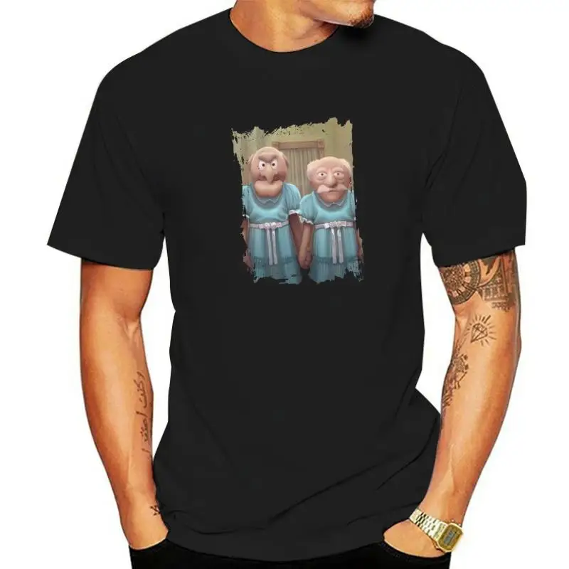 Camicia Nera O Collo Harajuku Muppet Maniac - Statler Waldorf As The Grady Twins T-Shirt Uomo Manica Corta Premium