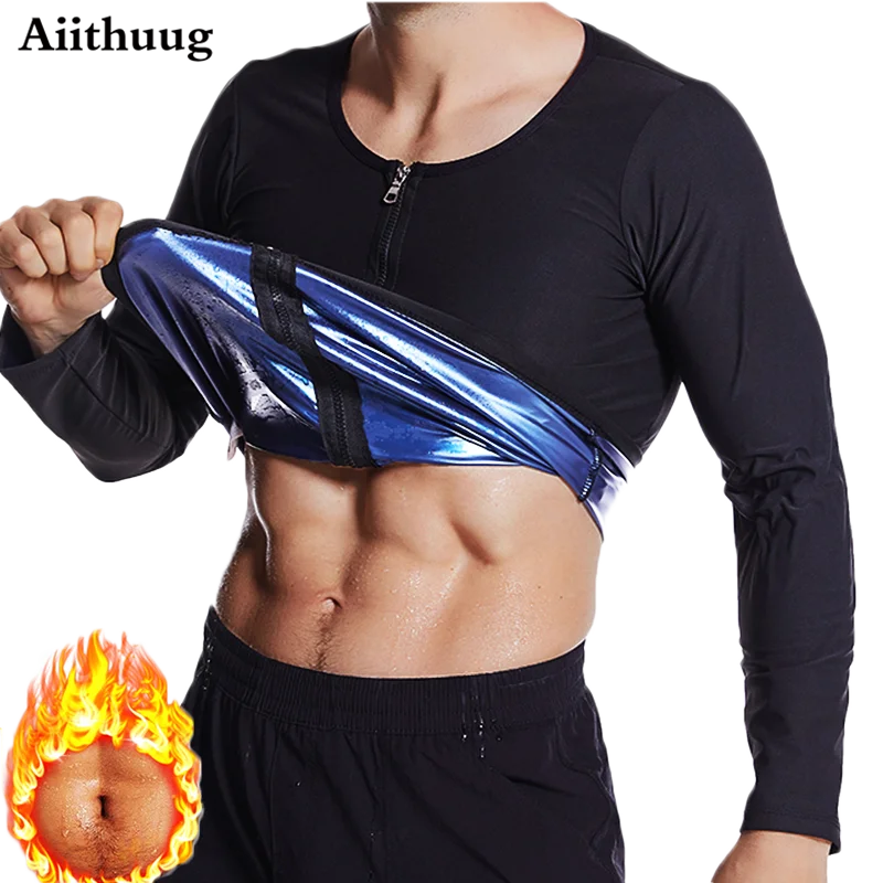Aiithuug Sauna Suit For Men Sweat Sauna Jacket Manica Lunga Workout Zipper Sweat Top Gym Fitness Sauna Shirt Workout Body Shaper