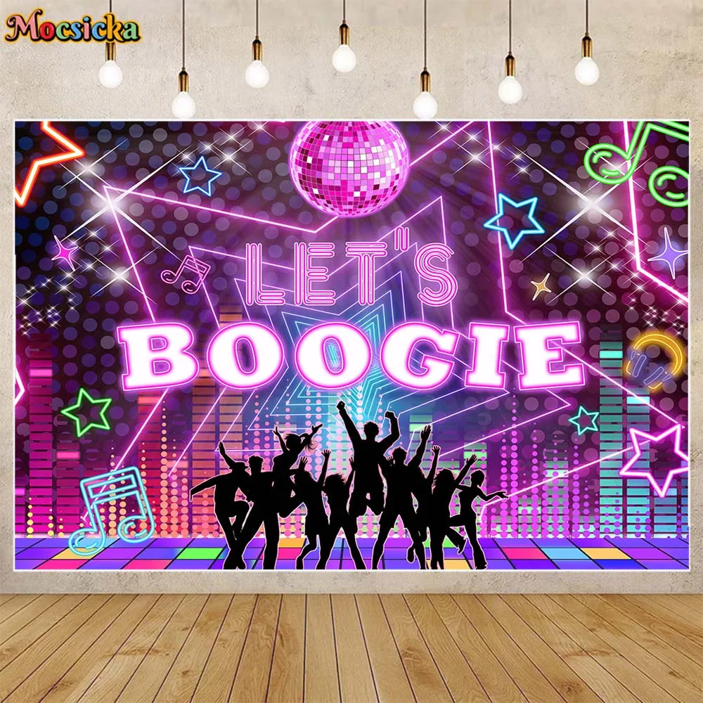 Mocicka Let'S Boogie Fondale Anni '70 Anni '80 Tema Retro Disco Dance Party Decor Adulto Compleanno Sfondo Banner Photo Studio Puntelli