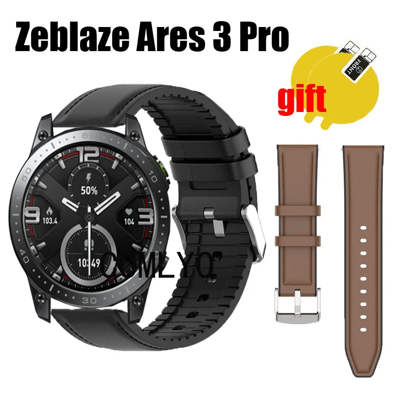Per Zeblaze Ares 3 Pro Cinturino Smart Watch Bands Leather + Silicone Sports Band Belt Screen Protector Film