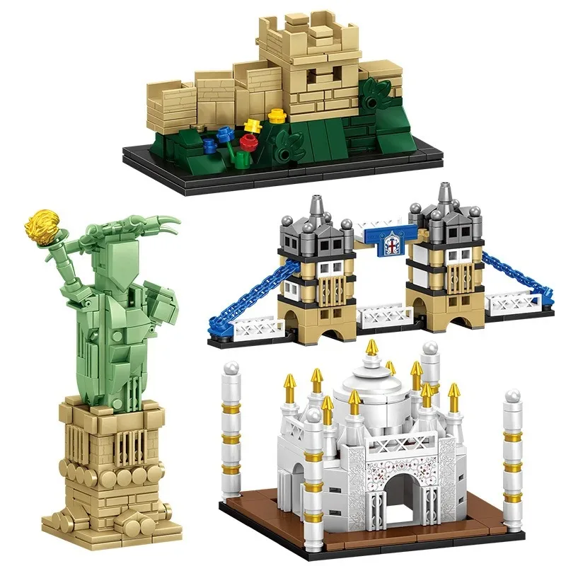 New World Famous Build Statue Of Liberty London Bridge Taj Mahal Building Blocks Classic City Model Bricks Toys Kids Gifts Sets
