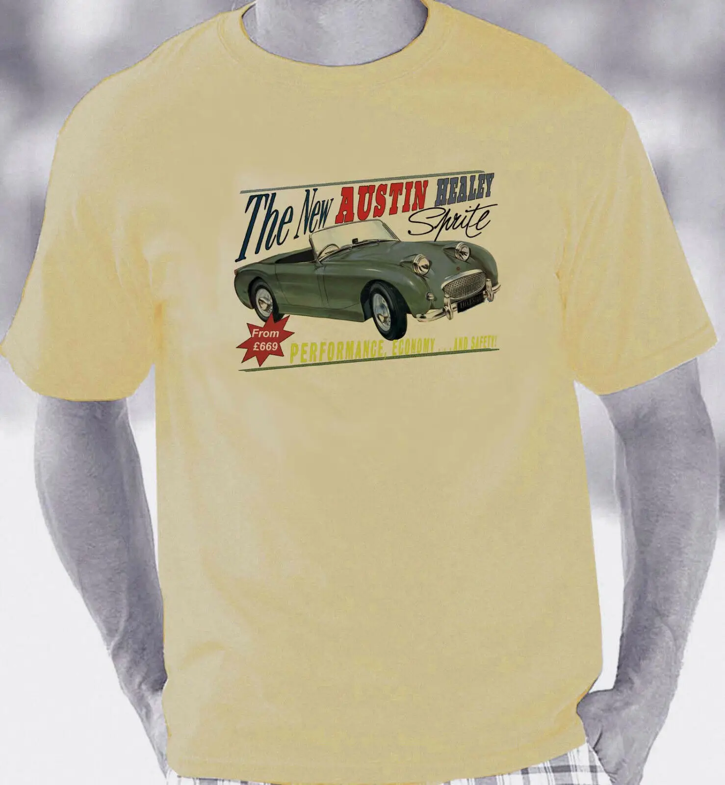 Austin Healey Frogeye Sprite 1958-1961 T-Shirt Stile Brochure Retrò