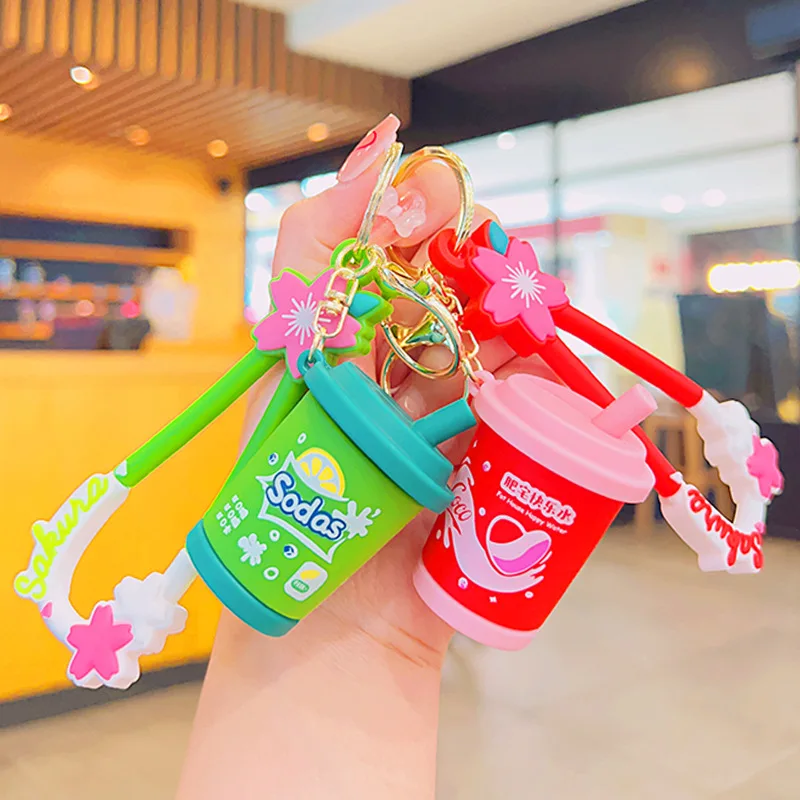 Creative Drink Milk Tea Cup Schoool Bag Portachiavi Cute Fashion Coca Cola Sprite Soda Bottiglia Ciondolo Portachiavi Coppia Zaino Ornamenti
