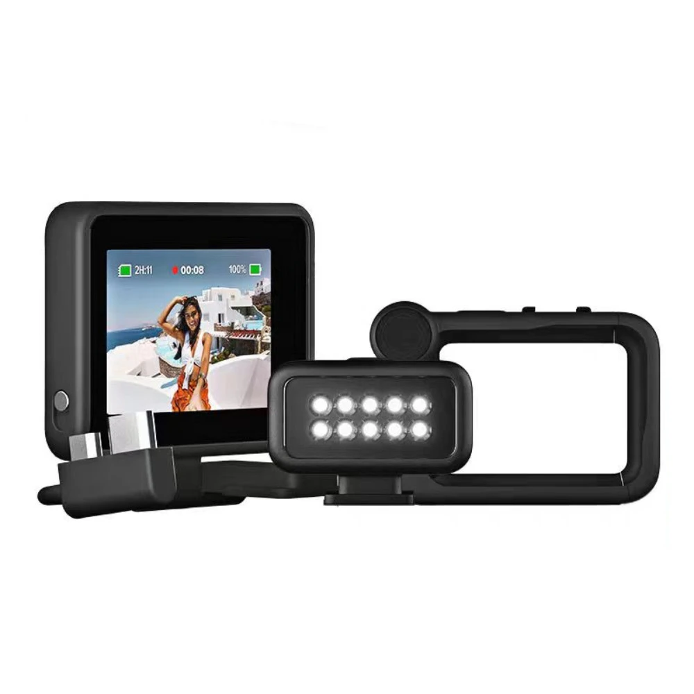 Microfono Originale Media Flash Display Assembly Border Mod Vlog Riprese Video Per Gopro Hero11 10 9 Hero8 Black Action Camera
