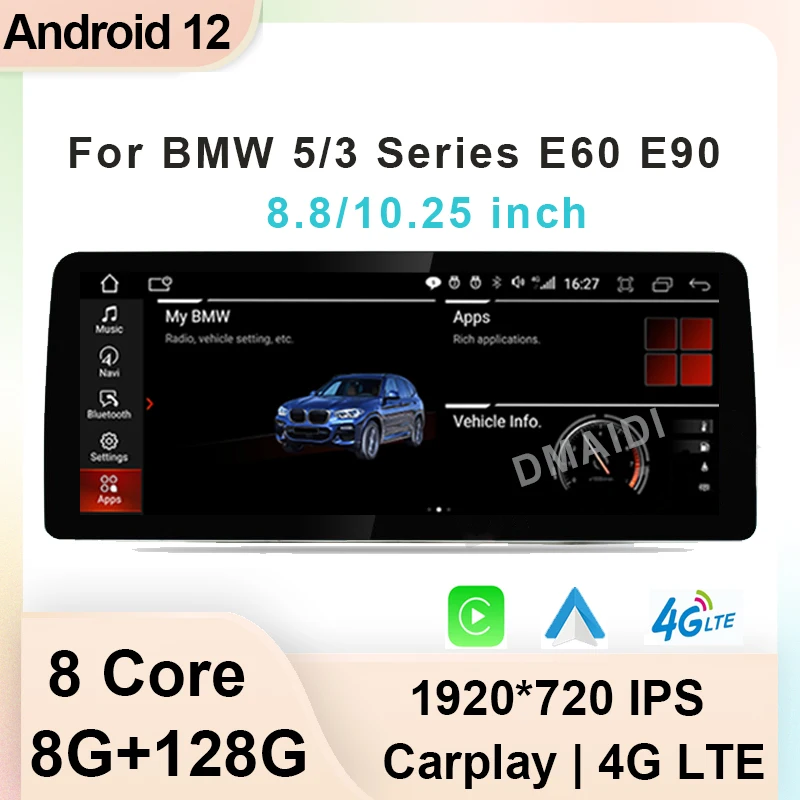 Autoradio Android 12 8Core 8G + 128G Lettore Multimediale Per Bmw Serie 5 E60 E61 E62 E63 Serie 3 E90 E91 Ccc/Cic Radio Stereo Gps